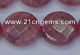 CBQ464 15.5 inches 20mm faceted coin strawberry quartz beads