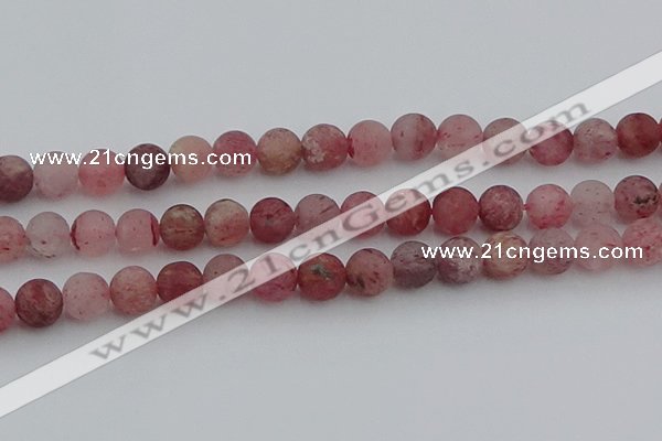 CBQ663 15.5 inches 12mm round matte strawberry quartz beads