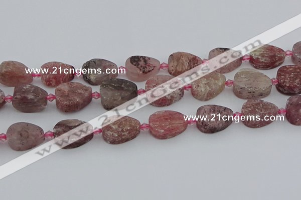 CBQ671 15.5 inches 13*18mm flat teardrop matte strawberry quartz beads