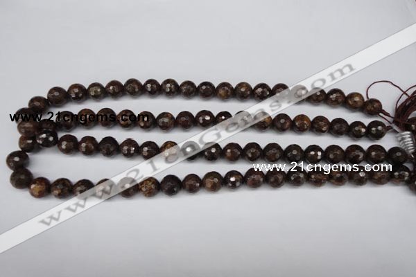 CBZ95 15.5 inches 10mm faceted round bronzite gemstone beads