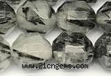 CCB1427 15 inches 9mm - 10mm faceted black rutilated quartz beads