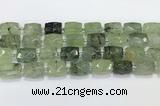 CCB886 11*15mm-12*16mm faceted cuboid green rutilated quartz beads wholesale
