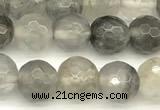 CCQ600 15 inches 6mm faceted round cloudy quartz beads