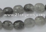 CCQ98 15.5 inches 10*12mm faceted egg-shaped cloudy quartz beads