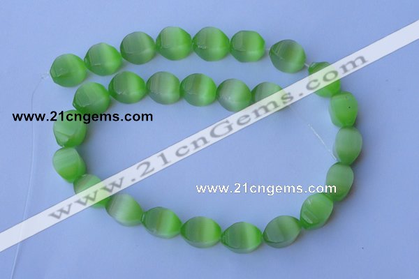 CCT28 14 inches 10*14mm twisted light green cats eye beads wholesale