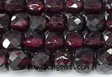 CCU1028 15 inches 4mm faceted cube red garnet beads