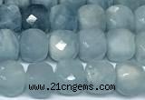 CCU1036 15 inches 6mm faceted cube aquamarine beads