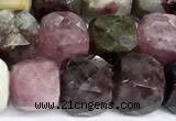 CCU1057 15 inches 8mm faceted cube tourmaline beads