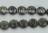 CDB205 15.5 inches 10mm flat round natural dragon blood jasper beads