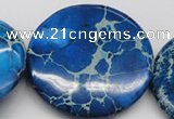 CDT312 15.5 inches 55mm flat round dyed aqua terra jasper beads