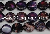 CDT398 15.5 inches 12mm flat round dyed aqua terra jasper beads