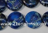 CDT908 15.5 inches 20mm flat round dyed aqua terra jasper beads
