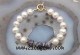 CFB1051 Hand-knotted 9mm - 10mm potato white freshwater pearl & dogtooth amethyst bracelet