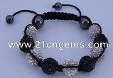 CFB562 12mm round rhinestone with hematite beads adjustable bracelet