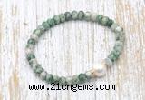 CFB715 faceted rondelle Qinghai jade & potato white freshwater pearl stretchy bracelet