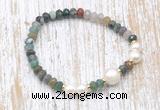 CFB726 faceted rondelle Indian agate & potato white freshwater pearl stretchy bracelet