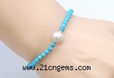 CFB817 4mm faceted round turquoise & potato white freshwater pearl bracelet