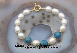 CFB940 Hand-knotted 9mm - 10mm rice white freshwater pearl & apatite bracelet