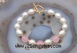 CFB984 Hand-knotted 9mm - 10mm rice white freshwater pearl & candy jade bracelet