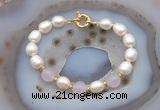 CFB985 Hand-knotted 9mm - 10mm rice white freshwater pearl & candy jade bracelet