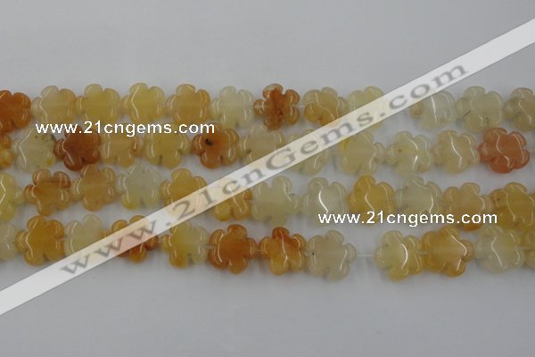 CFG1000 15.5 inches 16mm carved flower yellow jade beads