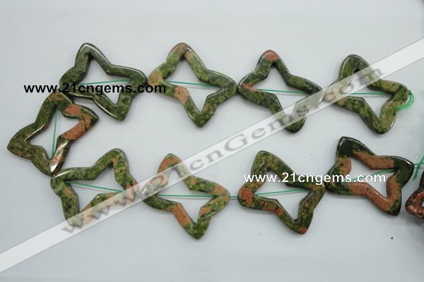 CFG202 15.5 inches 30*40mm carved flower unakite gemstone beads