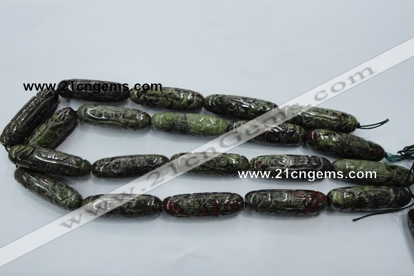 CFG210 15.5 inches 12*40mm carved rice dragon blood jasper beads