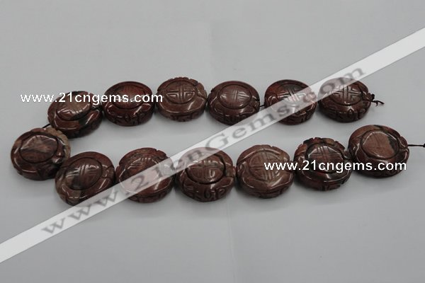 CFG226 15.5 inches 31mm carved coin red picture jasper beads