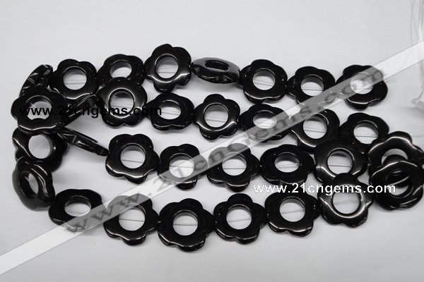 CFG260 15.5 inches 25mm carved flower black agate gemstone beads