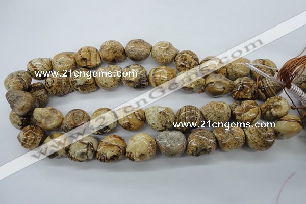 CFG347 15.5 inches 18*19mm carved skull picture jasper beads