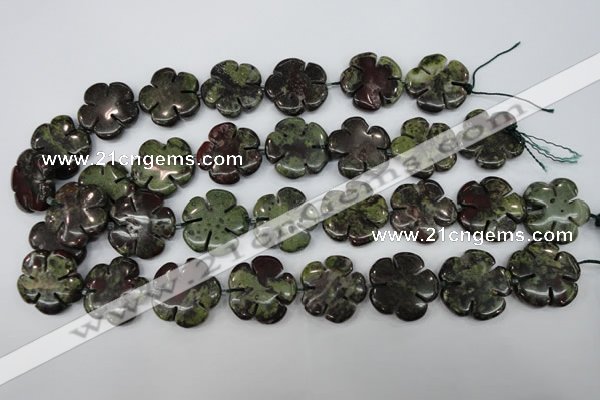 CFG460 15.5 inches 24mm carved flower dragon blood jasper beads