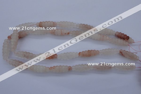 CFG752 15.5 inches 10*30mm carved rice natural pink quartz beads