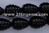 CFG758 15.5 inches 15*20mm carved teardrop black agate beads