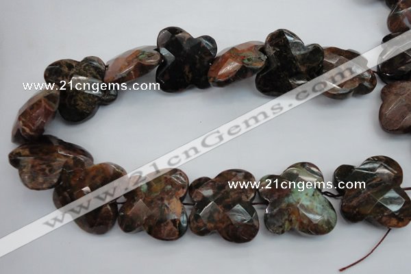 CFG945 30*33mm faceted & carved butterfly green opal gemstone beads