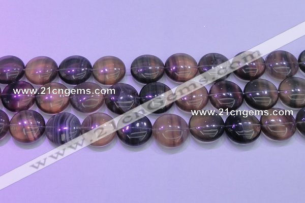 CFL1337 15.5 inches 20mm flat round purple fluorite gemstone beads
