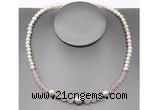 CFN100 potato white freshwater pearl & rose quartz necklace, 16 - 24 inches