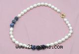 CFN316 9 - 10mm rice white freshwater pearl & sodalite necklace wholesale