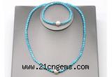 CFN617 4mm faceted round turquoise & potato white freshwater pearl jewelry set