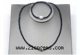 CFN624 4mm faceted round blue goldstone & potato white freshwater pearl jewelry set