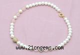 CFN711 9mm - 10mm potato white freshwater pearl & rose quartz necklace