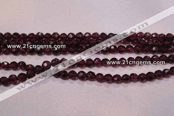 CGA361 14 inches 4mm faceted round natural red garnet beads wholesale
