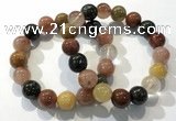 CGB4074 7.5 inches 13mm round mixed rutilated quartz beaded bracelets