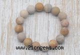 CGB5505 10mm, 12mm round matte fossil coral beads stretchy bracelets
