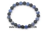 CGB8048 8mm matte lapis lazuli & matte black agate beaded stretchy bracelets
