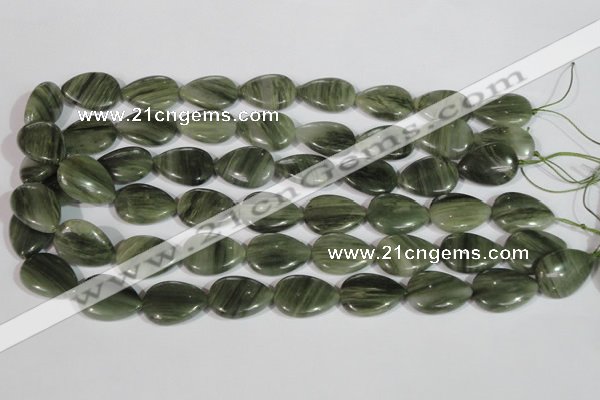 CGH14 15.5 inches 16*22mm flat teardrop green hair stone beads