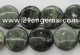 CGH18 15.5 inches 12mm flat round green hair stone beads wholesale