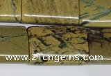 CGJ59 15.5 inches 22*30mm flat tube green line jasper beads wholesale