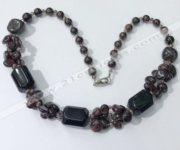 CGN341 20.5 inches chinese crystal & garnet beaded necklaces