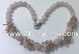 CGN350 19.5 inches chinese crystal & rose quartz beaded necklaces