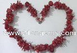 CGN419 19.5 inches chinese crystal & coral chips beaded necklaces